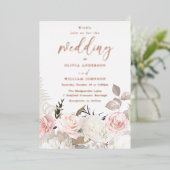 ガーデン赤面&ホワイトフローラバラ結婚金ゴールド 箔招待状 (立ち正面)