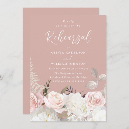 ガーデン赤面&ホワイトフローラモーヴリハーサルディナー 招待状 (正面/裏面)
