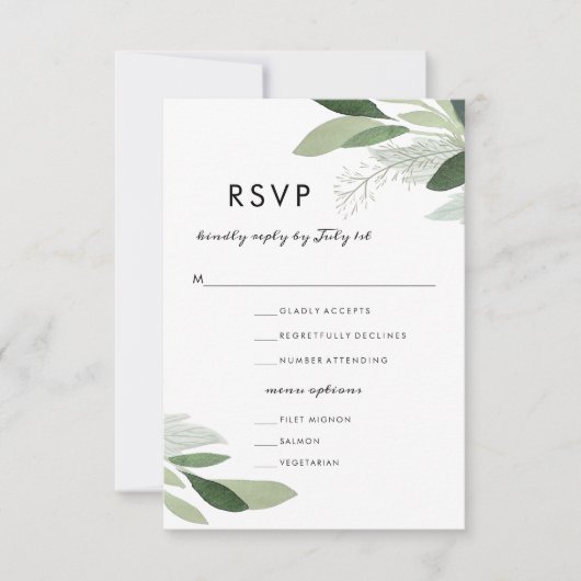 ガーデン赤面RSVPとメニューオプション 出欠カード (正面)