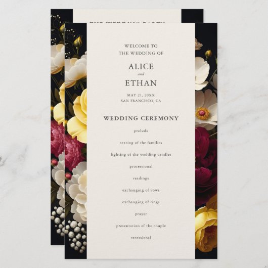 ガーデン開花エレガントダーク結婚式 プログラム (正面/裏面)