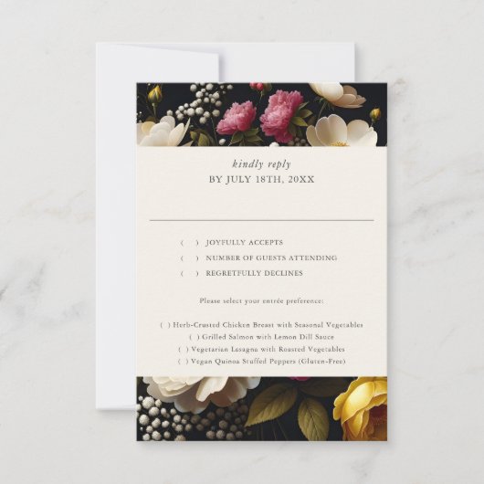 ガーデン開花ダークエンツリーウェディングRSVP 出欠カード (正面)