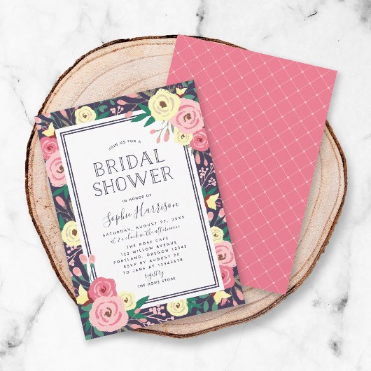 ガーデン開花フローラピンクブライダルシャワー 招待状