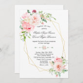 ガーデン開花赤面フラワーズ結婚金ゴールド 招待状 (正面/裏面)