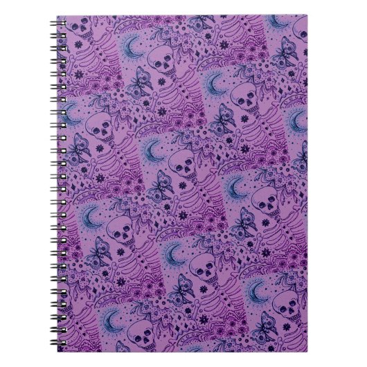 ガーデン骨格の骨、フォークアートムーン、蛾 ノートブック (正面)