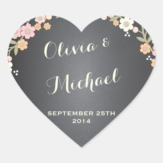 ガーデン魅力的フローラリースシパーソナライズされたステッカー ハートシール (正面)