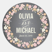 ガーデン魅力的フローラリースシパーソナライズされたステッカー ラウンドシール (正面)