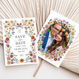 ガーデン鮮やかフローラカラフルワイルドフラワーモノグラム セーブザデート