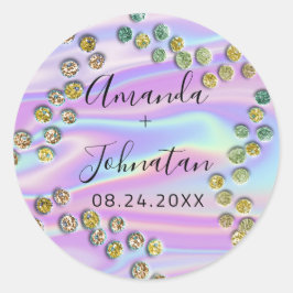 ガーデン アブストラクト ドット 名前 日付 ブラック ホログラフィック ラウンドシール