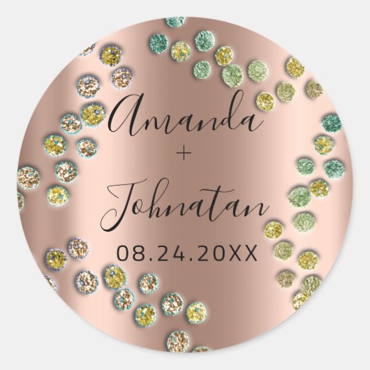 ガーデン アブストラクト ドット 名前 日付 ブラック ローズ ラウンドシール (正面)