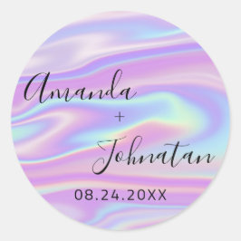 ガーデン シンプリー ネーム デート ブラック ホログラフィック ラウンドシール