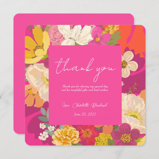 ガーデン フラワーピンク ブライダルシャワー 感謝カード 招待状 (正面/裏面)