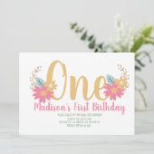 ガーデン フラワール ピンク パーティー ファースト バースデー 招待状 (スタンド正面)