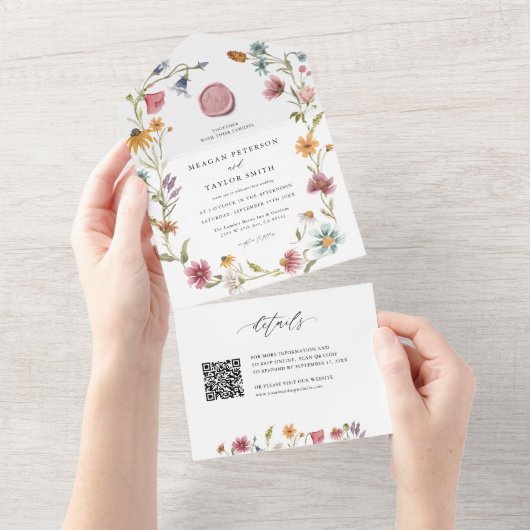 ガーデン フラワーワイルドフラワー 春の結婚式 オールインワン招待状 (貼ってはがせる)