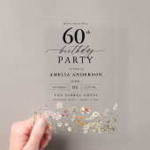 ガーデン フローラル カリグラフィー 60歳の誕生日 アクリル招待状 (インサイチュ (ポータブル))