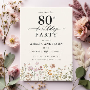 ガーデン フローラル カリグラフィー 80歳の誕生日 招待状