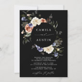 ガーデン フローラル サークル フレーム ブラック ウェディング 招待状 (正面)