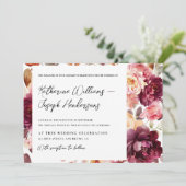 ガーデン フローラル バーガンディ スクリプト カリグラフィー ウェディング 招待状 (スタンド正面)