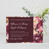 ガーデン フローラル バーガンディ スクリプト カリグラフィー ウェディング 招待状 (スタンド正面)