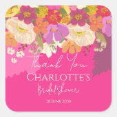 ガーデン フローラル ピンク ブライダル シャワー 感謝 スクエアシール (正面)