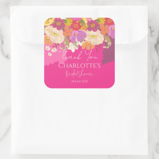 ガーデン フローラル ピンク ブライダル シャワー 感謝 スクエアシール (バッグ)