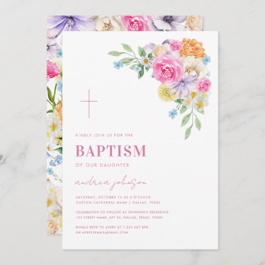 ガーデン フローラル 春 夏 洗礼 誕生 招待状 (正面/裏面)