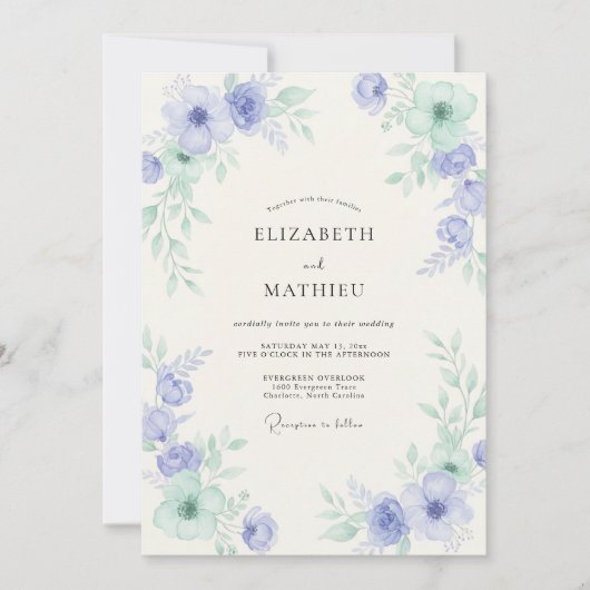 ガーデン・ペリウィンクル・ミント・芍薬の結婚式 招待状 (正面)