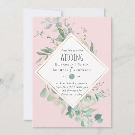 ガーデン ユーカリ グリーン ダスティ ピンク ウェディング (正面)