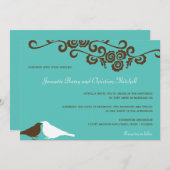 ガーデン·ラブ·バード·ティール（緑がかった色）モダン·エレガ結婚ンスズ 招待状 (正面/裏面)