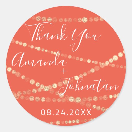 ガーデン ローズ ゴールド リーフ ネーム デート コーラル ゴールド ライト ラウンドシール (正面)