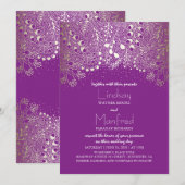 ガーデン ワンダーランド - ウッドランド パープル ゴールド ウェディング 招待状 (正面/裏面)