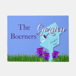 ガーデン「愛はここに育つ！」 バードハウスパンジー ドアマット