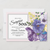 ガーデン 紫色 黄色 ピンク 花柄 50歳の誕生日 招待状 (正面)