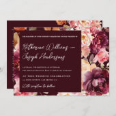 ガーデンBurgundyスクリプト書道詳細結婚ズ 招待状 (正面/裏面)