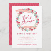 ガーデ魅力的ンフローラリースガールベビーシャワー 招待状 (正面/裏面)