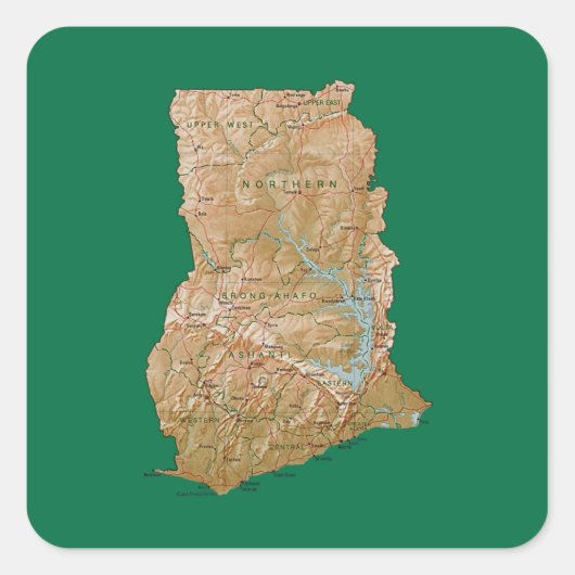 ガーナの地図ステッカー スクエアシール (正面)