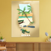 ガーナの地図図解入りの、写真付きの旅行ポスター。 キャンバスプリント (インサイチュ (リビング))