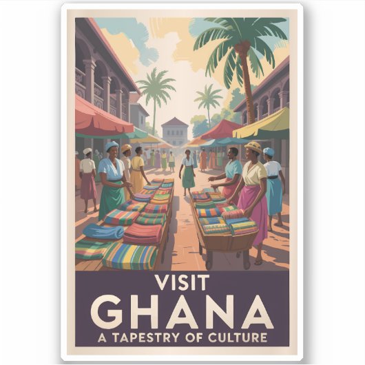 ガーナ市場イラストレーション旅行アートヴィンテージ シール (正面)