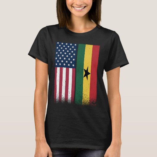 ガーナ系アメリカ国旗誇りを持ったUSAガーナ Tシャツ (正面)
