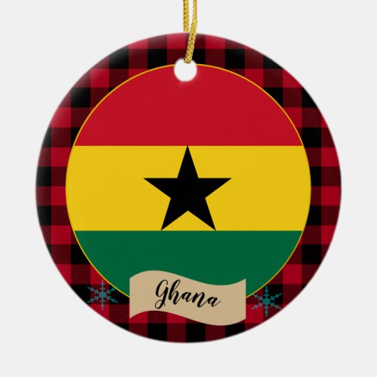 ガーナ、レッドバッファロープライド&ガーナ国旗 セラミックオーナメント (正面)