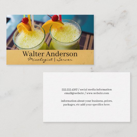 ガーニッシュ付きカクテルドリンク |ミクソロジー 名刺 (正面/裏面)