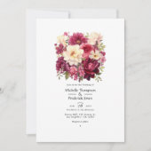 ガーネットとクリームの花の冬の結婚式 招待状 (正面)