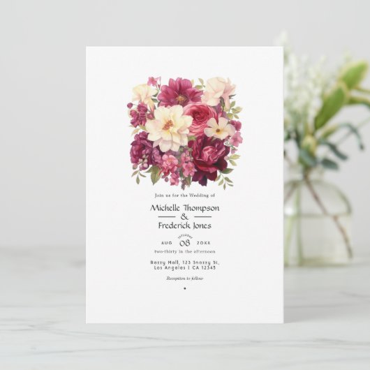 ガーネットとクリームフローラ冬の結婚式 招待状 (スタンド正面)