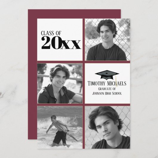 ガーネットと金ゴールドグラード招待状、マット7" x 5"カード 招待状 (正面/裏面)