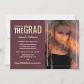 ガーネットと金ゴールド卒業パーティー招待状 招待状 (正面)