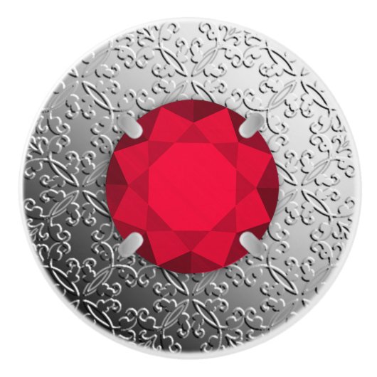 ガーネットの宝石をフェイク持つシルバーダマスク セラミックノブ (正面)