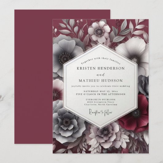 ガーネットの薄明Posyウェディング 招待状 (正面/裏面)