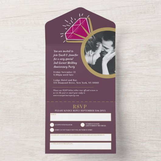 ガーネットの2周年結婚記念日パーティー　エタニティリング オールインワン招待状 (内側)