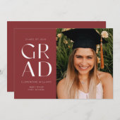 ガーネットグラードブロックモダン写真卒業 招待状 (正面/裏面)