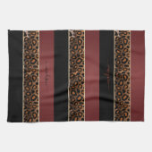 ガーネットレッド&ブラックレオパードアニマルプリント キッチンタオル (横)