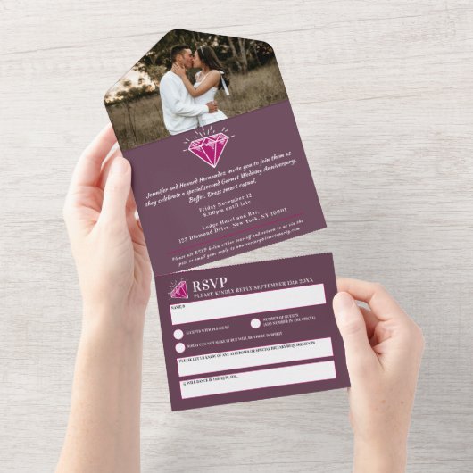 ガーネット婚2周年パーティー宝石レッド オールインワン招待状 (貼ってはがせる)